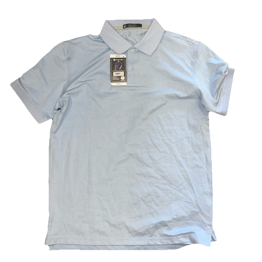 Members mark men's small sky blue pique‎ stretch cotton polo NWT short sleeve